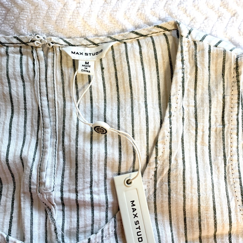 Max Studio Dresses | Max Studio, Medium, Linen Dress, Pockets |cream/black/tan - Picture 6 of 10